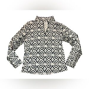 IBKUL Doreen Print Long Sleeve Mock Neck Top -Black and White Size Medium UPF50